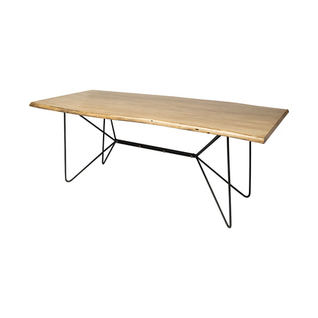 Papillion II 80x40 Rectangular Blonde Live Edge Sold Wood Top Black Metal Base Dining Table from Mercana - Luna Furniture