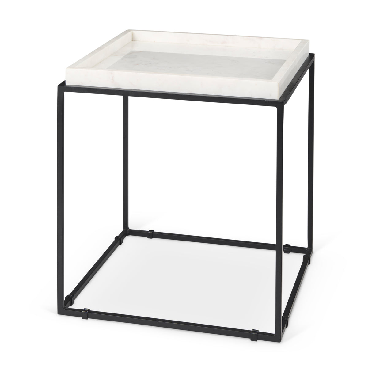 Nathan II 18" x 20" Square Top White Marble and Black Metal End/Side Table from Mercana - Luna Furniture