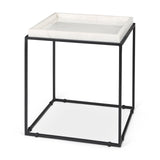 Nathan II 18" x 20" Square Top White Marble and Black Metal End/Side Table from Mercana - Luna Furniture