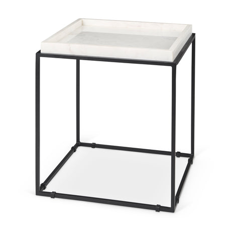 Nathan II 18" x 20" Square Top White Marble and Black Metal End/Side Table from Mercana - Luna Furniture