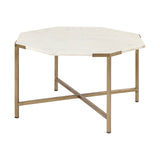 Vincent 33" Octagonal White Marble Tabletop w/ Gold Metal Base Coffee Table from Mercana - Luna Furniture