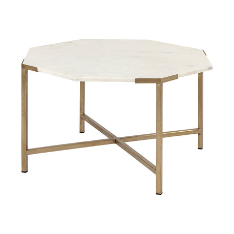 Vincent 33" Octagonal White Marble Tabletop w/ Gold Metal Base Coffee Table from Mercana - Luna Furniture