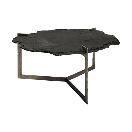 Shale 37" Irregular Live-Edge Black Slate w/Flat Iron Base Coffee Table from Mercana - Luna Furniture