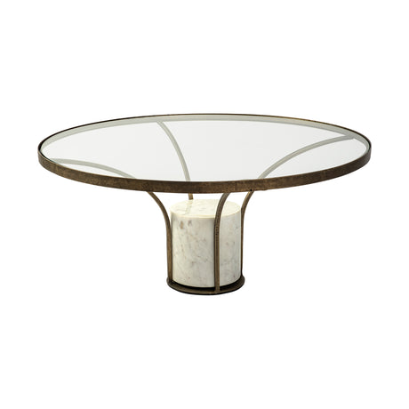 Jacinta 36" Round Glass Top Metal and Marble Pedestal Coffee Table from Mercana - Luna Furniture