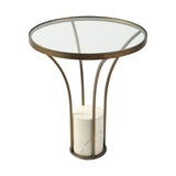 Jacinta II 21" Round Glass Top Metal and Marble Pedestal End/Side Table from Mercana - Luna Furniture