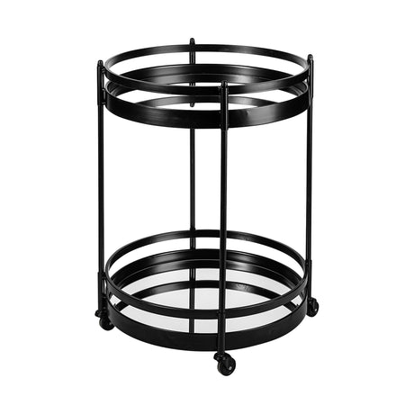 Ada Round Shape Black Metal Frame Two-Tier w/Glass Shelf Bar Cart from Mercana - Luna Furniture