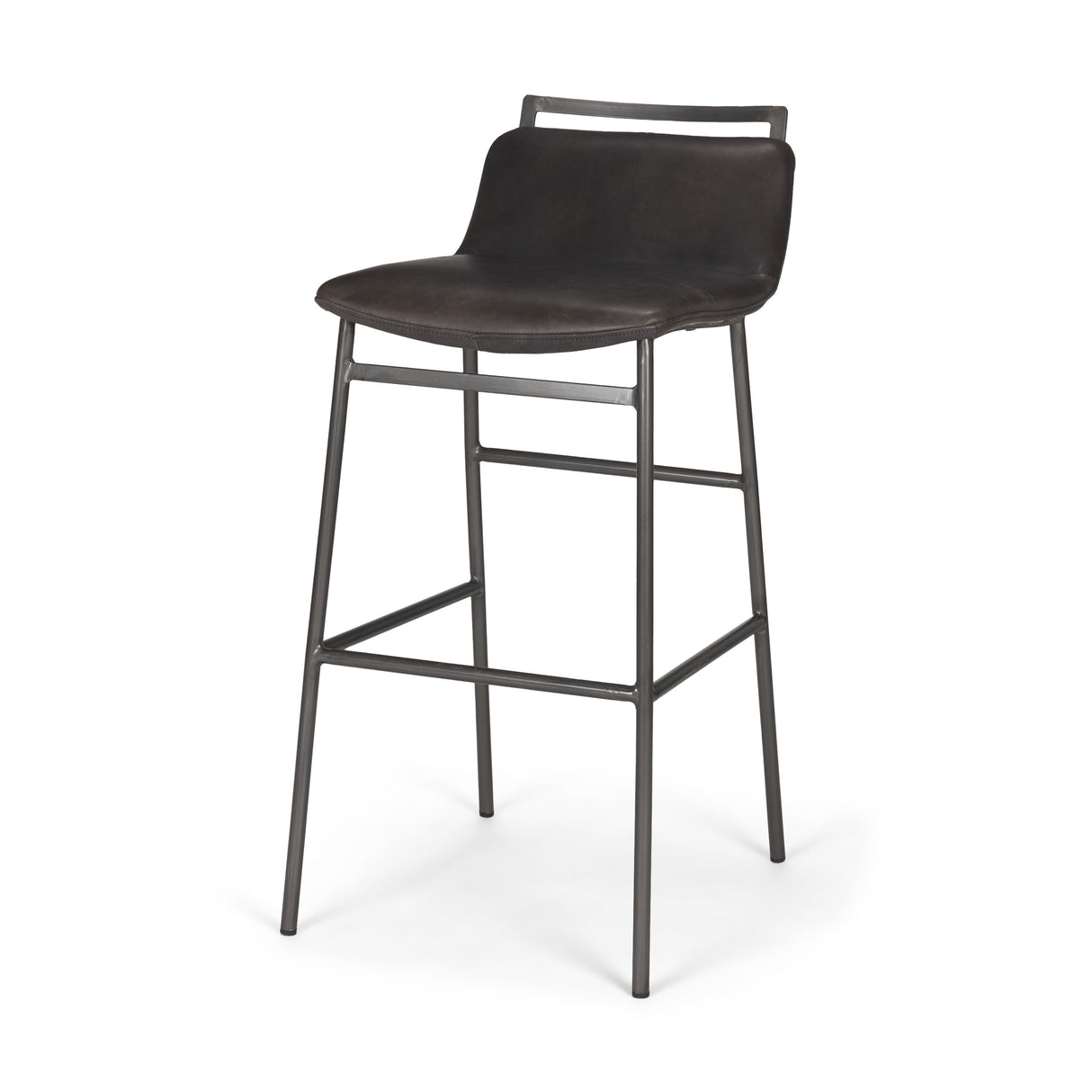 Kavalan 37.5" Total Height Ebony Leather Seat Black Metal Frame Bar Stool from Mercana - Luna Furniture
