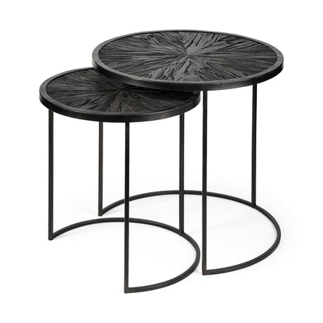 Chakra 19.7" Set of Two Round Dark Wood Top Black Frame Accent Tables from Mercana - Luna Furniture
