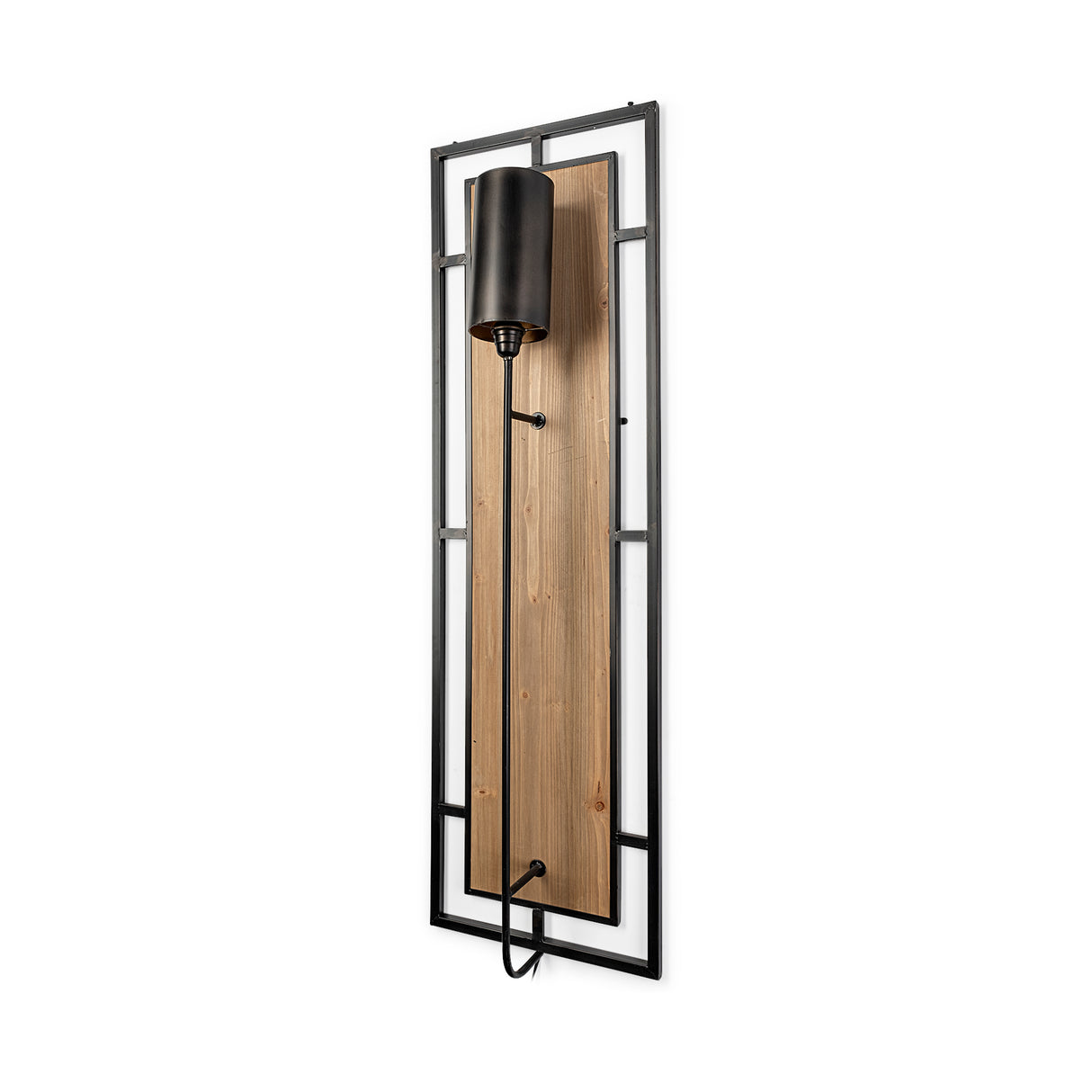 Cleo 16.9x57.1 Black Metal and Wood Rectangular Wall Sconce from Mercana - Luna Furniture
