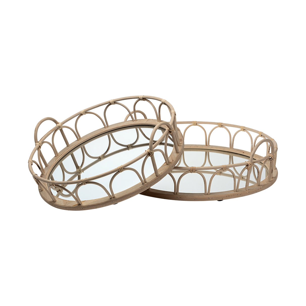 Leona (Set of 2) Natural Wicker Woven Mirrored Base Nesting Trays from Mercana - Luna Furniture