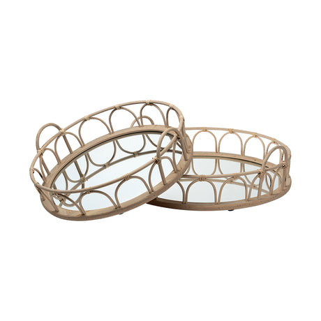 Leona (Set of 2) Natural Wicker Woven Mirrored Base Nesting Trays from Mercana - Luna Furniture