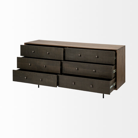 Grace 70Wx18.5Lx31.25H Two-Tone Brown Solid Wood 6 Drawer Sideboard from Mercana - Luna Furniture