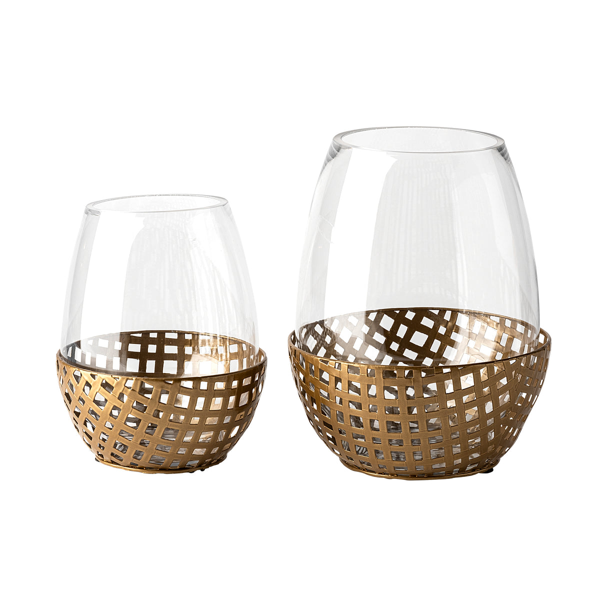 Reena II Large Gold Woven Metal Base Table Candle Holder from Mercana - Luna Furniture