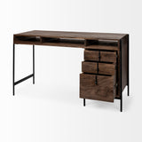 Glenn VII 56L x 22W Dark Brown Wood w/ Black Iron Frame, 3 Drawer Office Desk from Mercana - Luna Furniture
