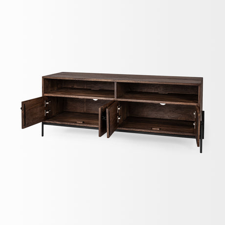 Glenn IV Dark Brown Wood w/ Black Iron Frame Media Console w/ Storage, TV Stand for TV up to 71" from Mercana - Luna Furniture