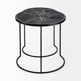Chakra 19.7" Set of Two Round Dark Wood Top Black Frame Accent Tables from Mercana - Luna Furniture