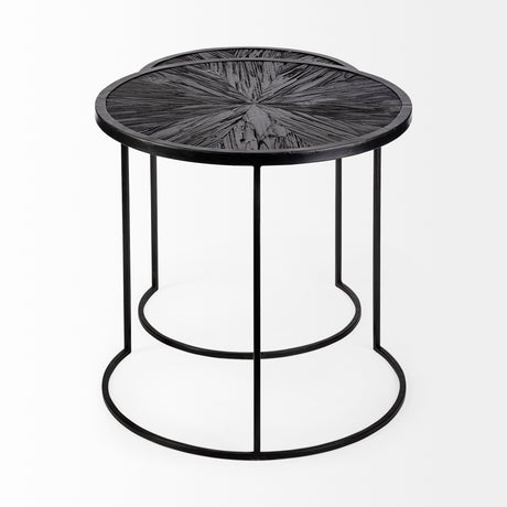 Chakra 19.7" Set of Two Round Dark Wood Top Black Frame Accent Tables from Mercana - Luna Furniture