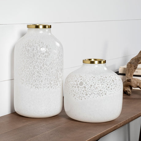 Pearl Short White Gold Rim Glass Vase from Mercana - Luna Furniture
