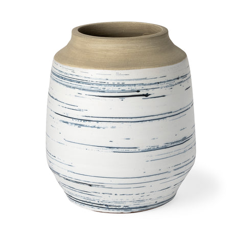 Sonnett Tall White/Blue Ceramic Vase from Mercana - Luna Furniture