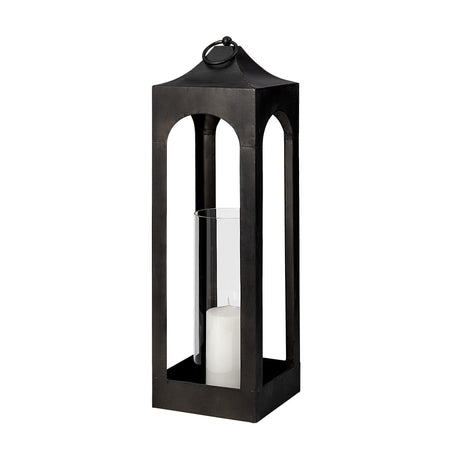 Ina Short Charcoal Metal Candle Holder Lantern from Mercana - Luna Furniture