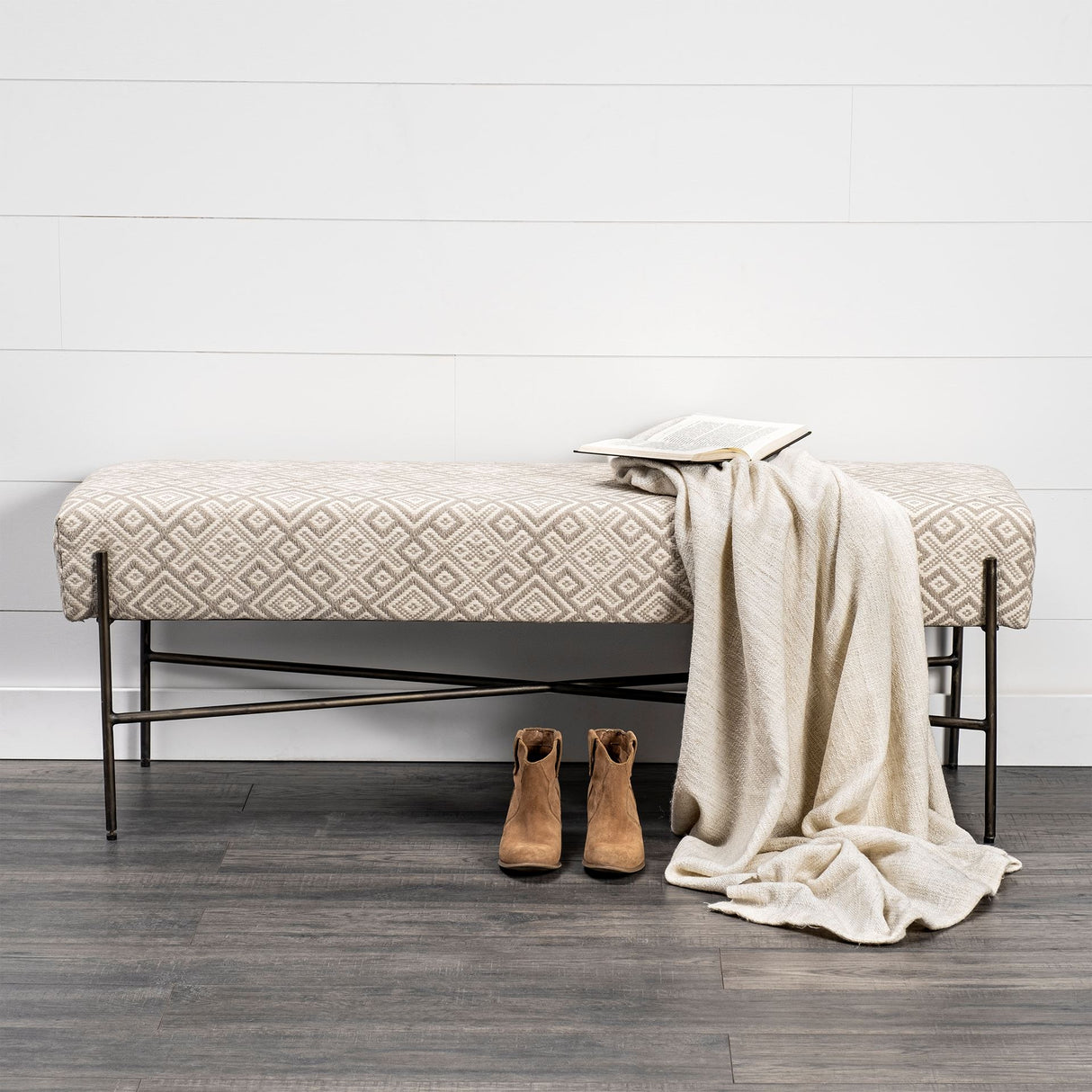 Avery II 55L x 17W Off White Upholstered Seat With Metal Base Accent Bench from Mercana - Luna Furniture