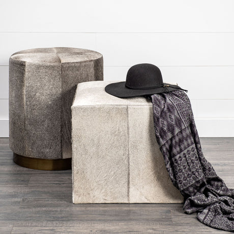 Zahavi I 20" Grey-toned hair-on-hide ottoman from Mercana - Luna Furniture