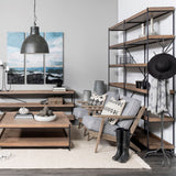 Trey IV 80L x 16W x 87.5H Medium Brown Wood and Iron Five Tray Shelf Shelving Unit from Mercana - Luna Furniture