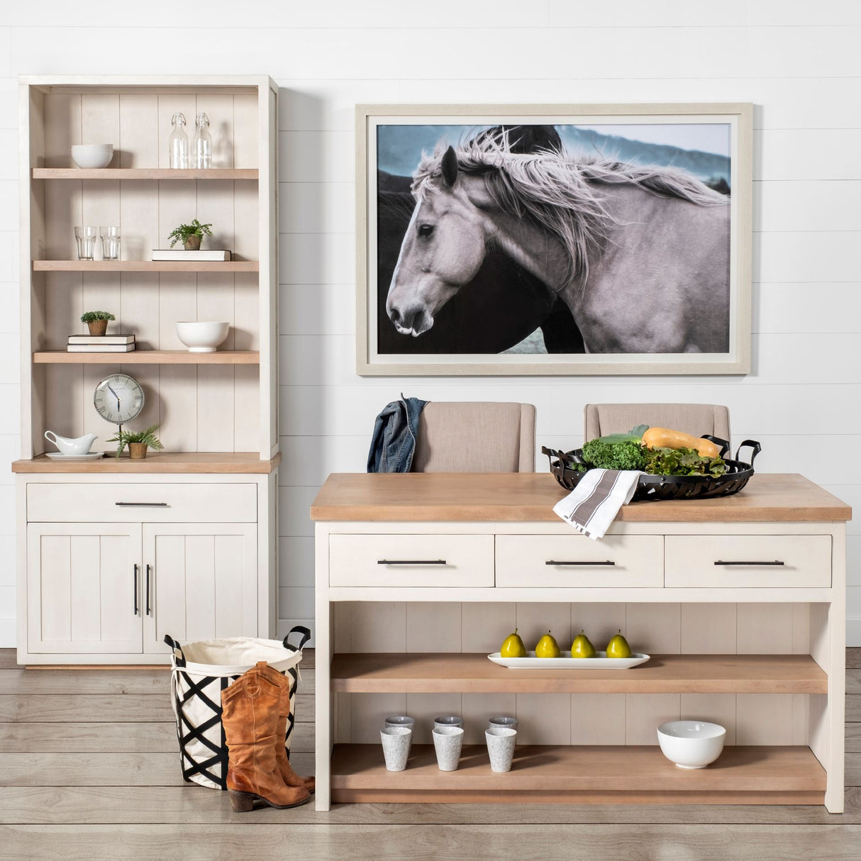 Fairview I White and Medium Brown Wood Three Shelf Shelving Unit from Mercana - Luna Furniture