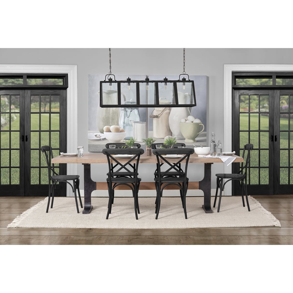 Araxi 95L x 41W x 30H Rectangular Brown Solid Wood Top Black Metal Base Dining Table from Mercana - Luna Furniture