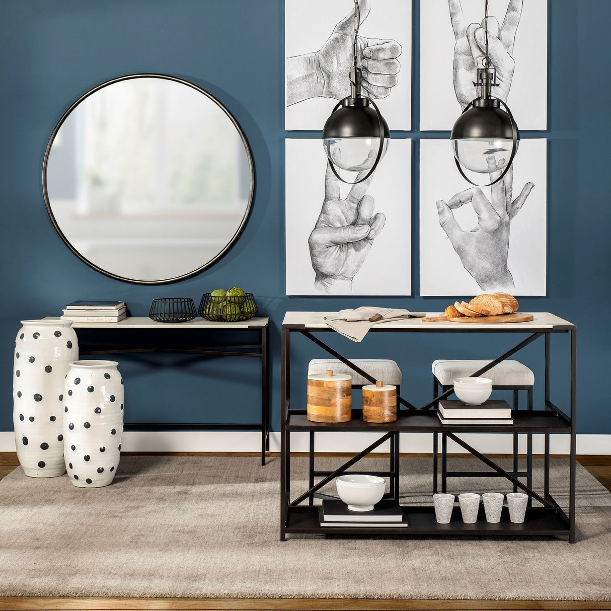 Emilio Set of 2 Black Metal Slated Bowls from Mercana - Luna Furniture