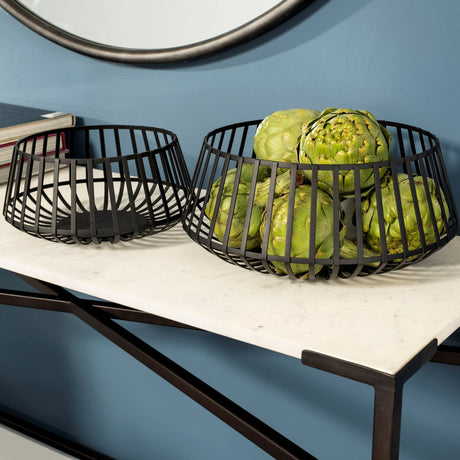 Emilio Set of 2 Black Metal Slated Bowls from Mercana - Luna Furniture