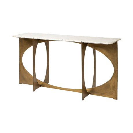 Reinhold IV 59L x 16W White Marble Top Gold Metal Base Console Table from Mercana - Luna Furniture