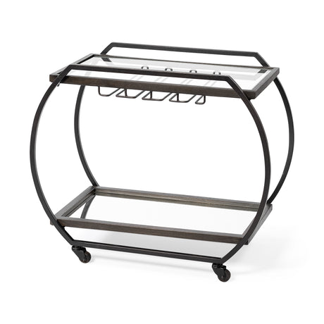 Chriselle Black Metal And Glass Two Tier Bar Cart from Mercana - Luna Furniture