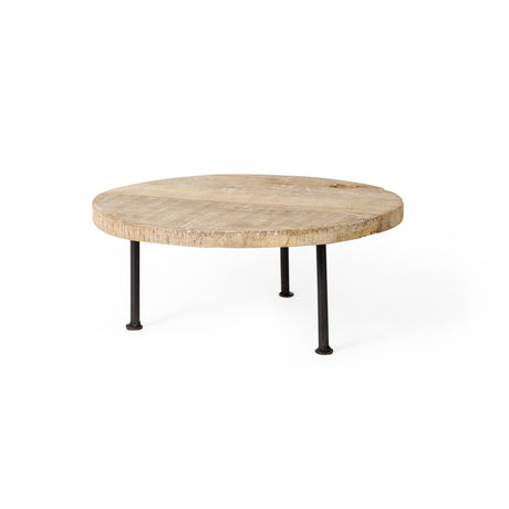 Cedric 15L x 15W x 6H Round Light Brown Wood w/ Black Metal Legs Decorative Display Stand from Mercana - Luna Furniture