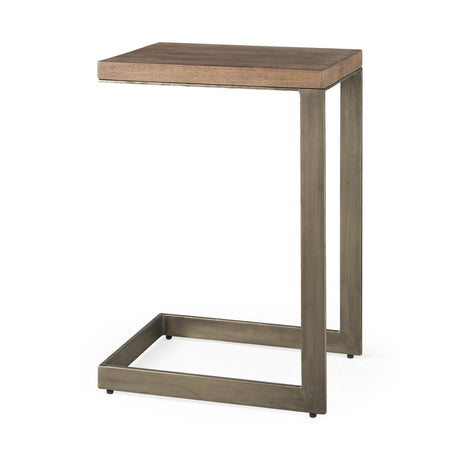 Faye 14L x 18W x 26H Medium Brown Wood W/ Antique Nickel Finished Metal Base C Side Table from Mercana - Luna Furniture