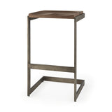 Kiran 17L x 17W x 30H Medium Brown Wood W/ Antique Nickel Finished Metal Frame Bar Stool from Mercana - Luna Furniture
