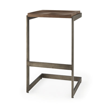 Kiran 17L x 17W x 30H Medium Brown Wood W/ Antique Nickel Finished Metal Frame Bar Stool from Mercana - Luna Furniture