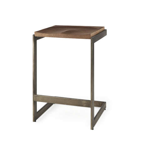 Kiran 17L x 17W x 26H Medium Brown Wood W/ Antique Nickel Finished Metal Frame Counter Stool from Mercana - Luna Furniture
