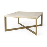 Faye 34L x 34W x 17H Beige Finished Wood W/Gold Metal Base Square Coffee Table from Mercana - Luna Furniture