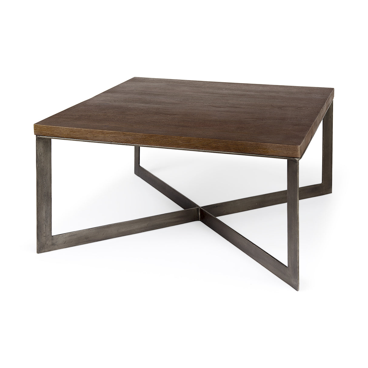 Faye 34L x 34W x 17H Medium Brown Wood W/Antique Nickel Metal Base Square Coffee Table from Mercana - Luna Furniture