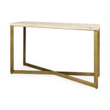Faye 50L x 15W x 30H Beige Finished Wood W/Gold Metal Base Console Table from Mercana - Luna Furniture