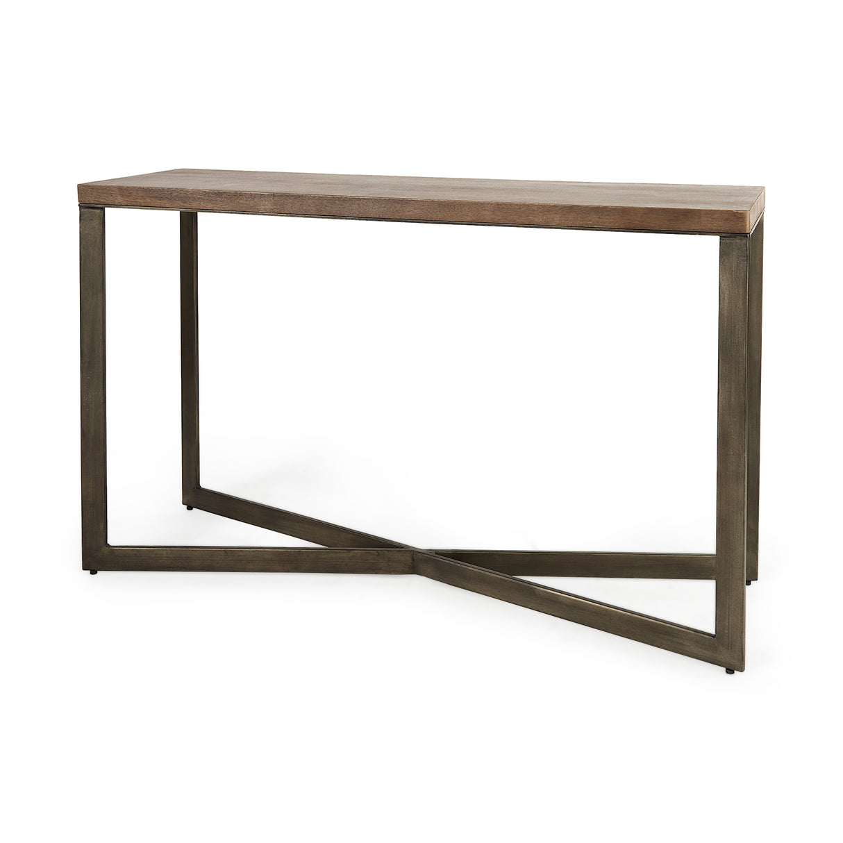 Faye 50L x 15W x 30H Medium Brown Wood W/Antique Nickel Metal Base Console Table from Mercana - Luna Furniture