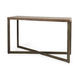 Faye 50L x 15W x 30H Medium Brown Wood W/Antique Nickel Metal Base Console Table from Mercana - Luna Furniture