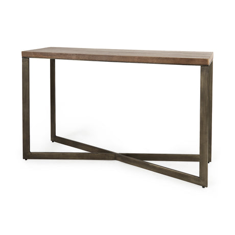 Faye 50L x 15W x 30H Medium Brown Wood W/Antique Nickel Metal Base Console Table from Mercana - Luna Furniture