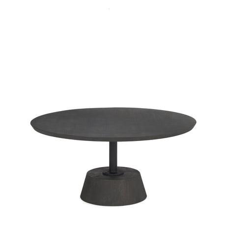 Maxwell 34L x 34W x 16H Dark Brown Wood W/ Black Metal Pedestal Base Round Coffee Table from Mercana - Luna Furniture