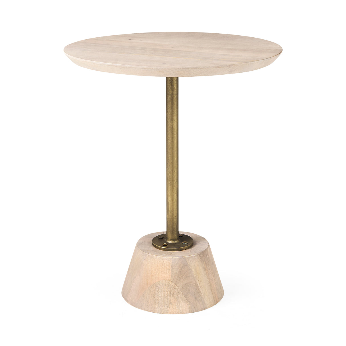 Maxwell 20" Round Light Brown Wood w/ Gold Metal Pedestal Side Table from Mercana - Luna Furniture