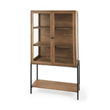 Arelius 36L x 18.75W x 63H Light Brown Wood W/ Black Metal Base Display Cabinet from Mercana - Luna Furniture