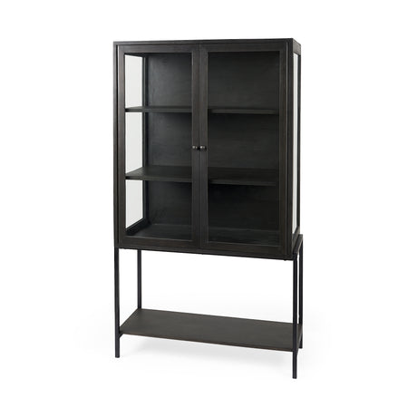 Arelius 36L x 18.75W x 63H Black-Brown Wood W/ Black Metal Base Display Cabinet from Mercana - Luna Furniture