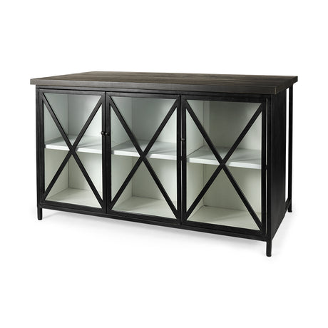 Dimitra 62.0L x 32.0W x 36.0H Dark Iron W/Glass Doors Kitchen Island from Mercana - Luna Furniture