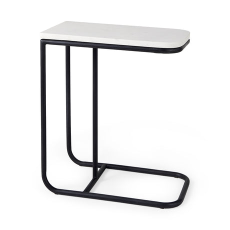 Kyra 12.0L x 20.0W x 23.0H White Marble Top W/Black Iron Frame C-Shaped End and Side Table from Mercana - Luna Furniture
